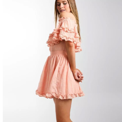 Hyfve Off The Shoulder Tiered Ruffle Dress - Women's Dresses in Peach _ Buckle pic finel